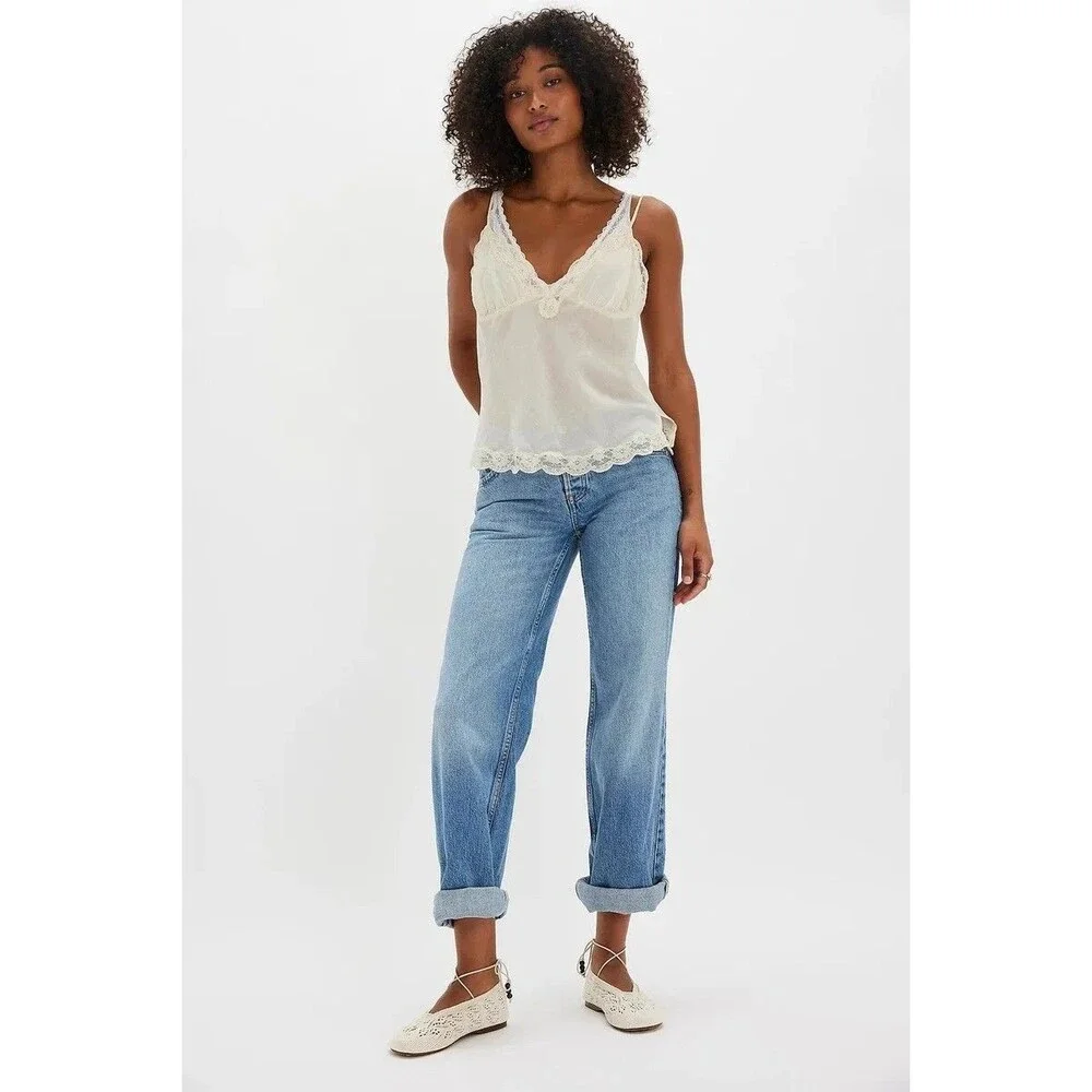 Intimately Free People Meet Me In Memphis Cami Tank Top Lace Slip Cream M 289743